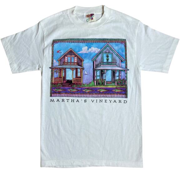 Vintage 90s Martha's Vineyard Single Stitch Graphic Tee Shirt Small Houses - Picture 1 of 4